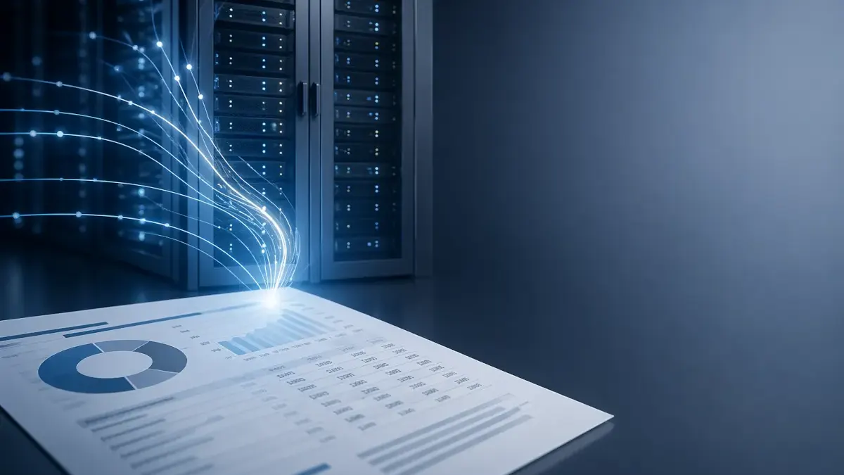 IT procurement professional reviewing cloud cost breakdown on a dashboard screen